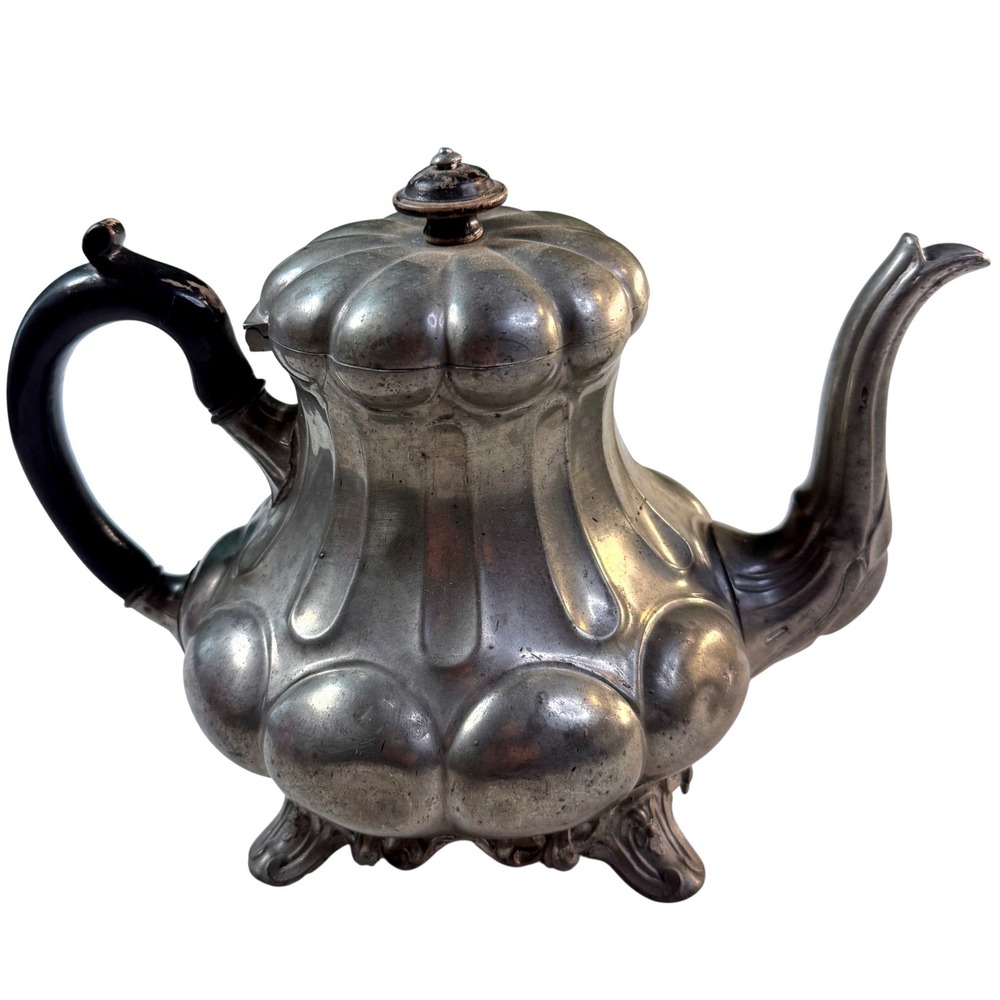 Antique 1800s Shaw & Fisher Sheffield 1542 Pewter Britannia Teapot Victorian